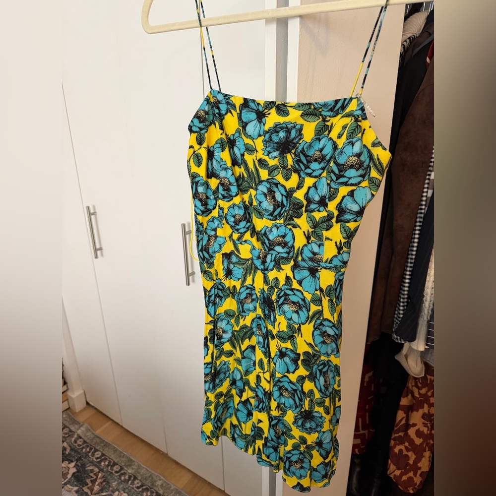 Floral Yellow and Blue Spaghetti Strap Dress